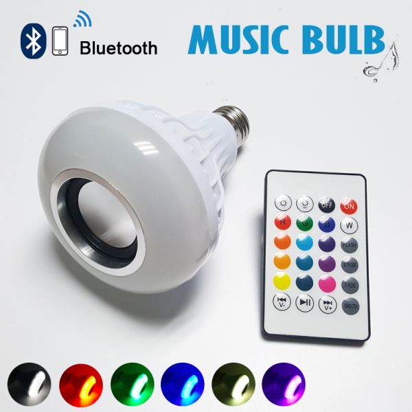 Lâmpada LED Bluetooth Musical LED RGB Luz E27 Base de Controle Remoto Leitor Sem Fio